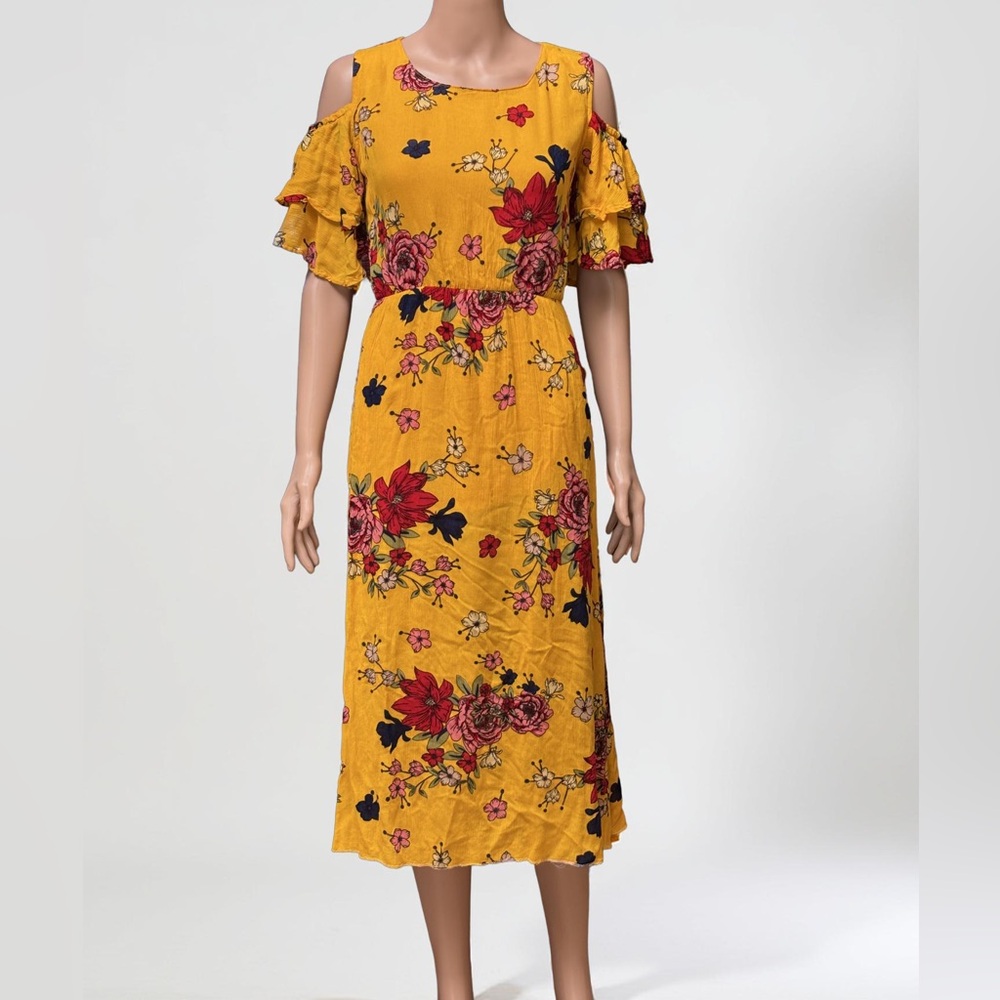 Woman’s Yellow Flowered Midi Dress Small (3 for $12 item)